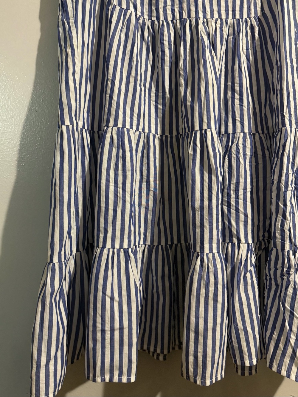 Pomander Place Blue & White Striped Tiered V-Notch Cotton Mini Dress Coastal - Picture 8 of 12